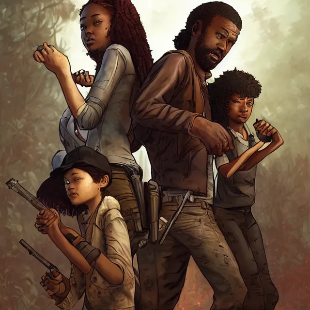 Image similar to lee everett and clementine and kenny fromthe walking dead game telltale games by stanley artgerm lau, atalanta, wlop, rossdraws, frank frazetta, andrei riabovitchev, marc simonetti