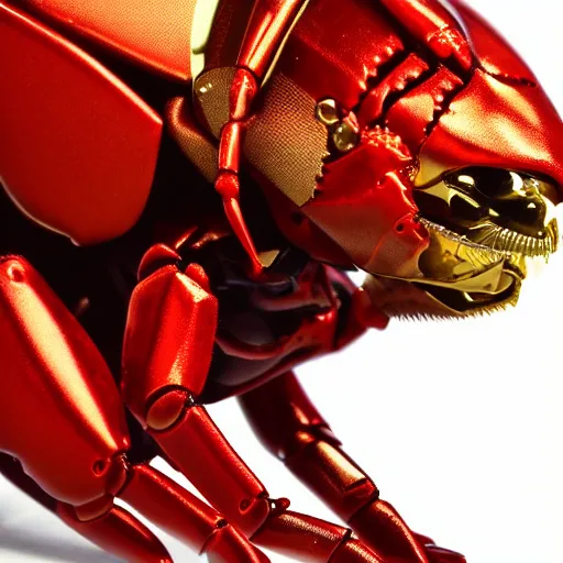 Image similar to red robo crayfish cut the gold medal's ribbon from human neck, 4 k, futuristic