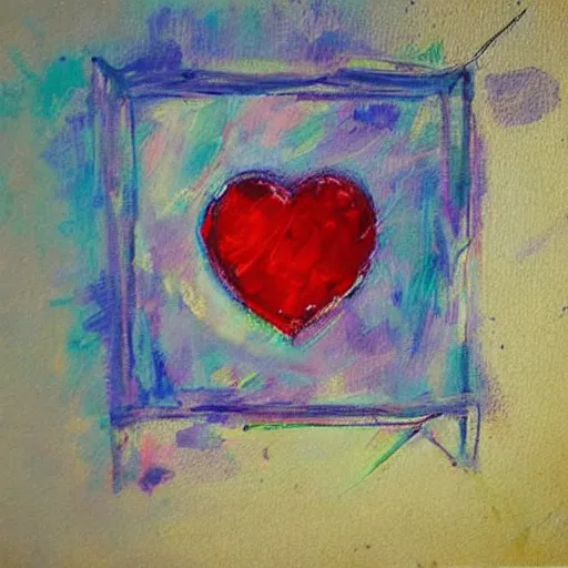 Prompt: beautiful impressionist painting of companion cube heart on side