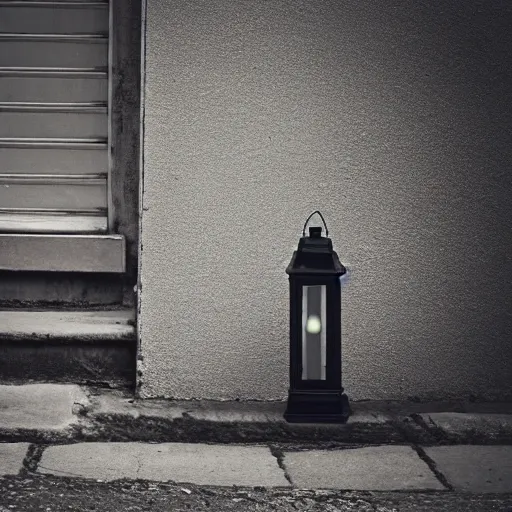 Prompt: lonely old lantern on empty modern street in the day light, photorealistic