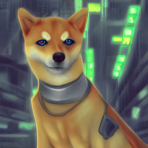 Image similar to cyberpunk shiba inu, digital art, high quality, high resolution