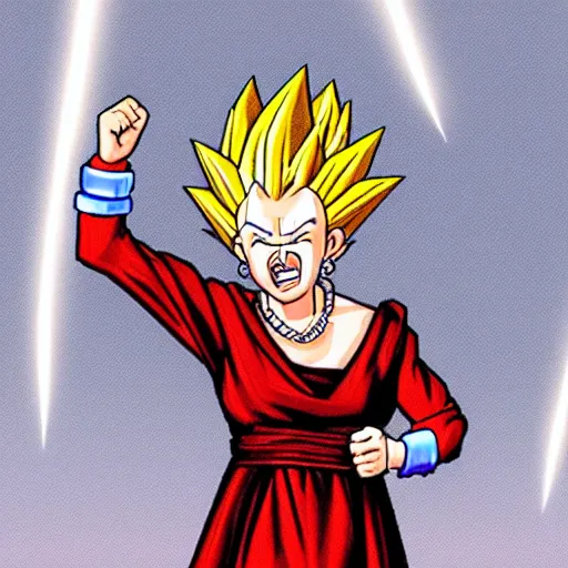 Image similar to Queen Elizabeth as a super saiyan