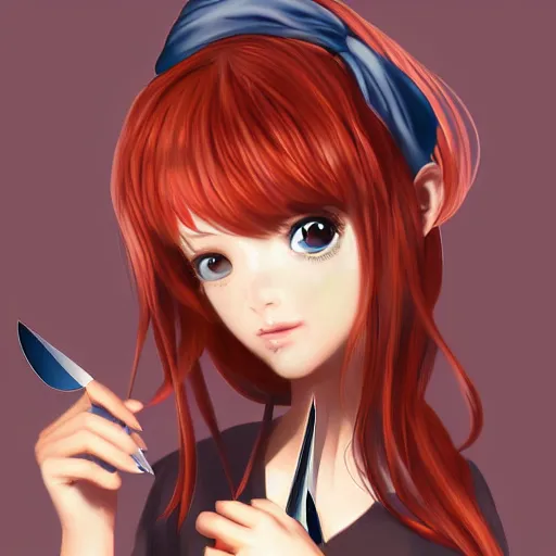 Prompt: portrait of a cute girl holding a scissors, anime digital art,