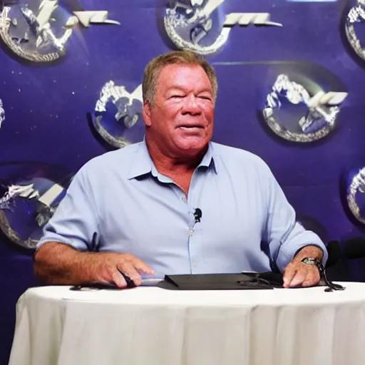 Prompt: President Shatner at Press Conference