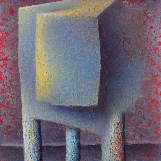 Prompt: an impasto painting by shaun tan of an abstract forgotten sculpture by the caretaker and ivan seal