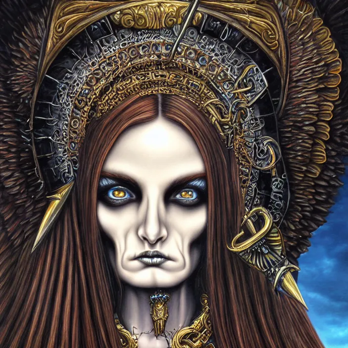 Image similar to close up portrait, goddess of death, by anne stokes, photorealism, highly detailed