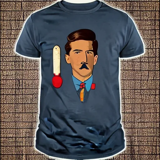 Prompt: vintage men's t - shirt, mustache, old school, wes anderson style