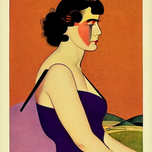 Image similar to Art in the style of Coles Phillips, Gaia, Full figured Mother Earth, portrait, Herbert Bayer, Kandinsky