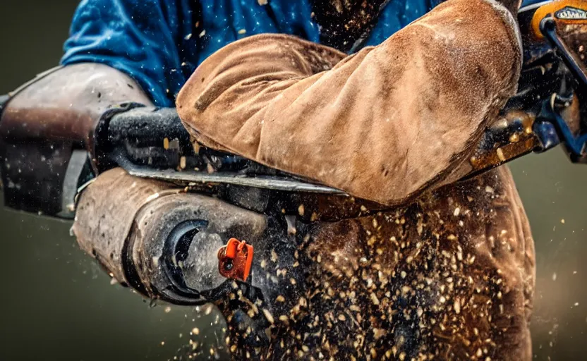 Image similar to walrus holding a chainsaw, extremely detailed, high quality, 8 k, nature photography,