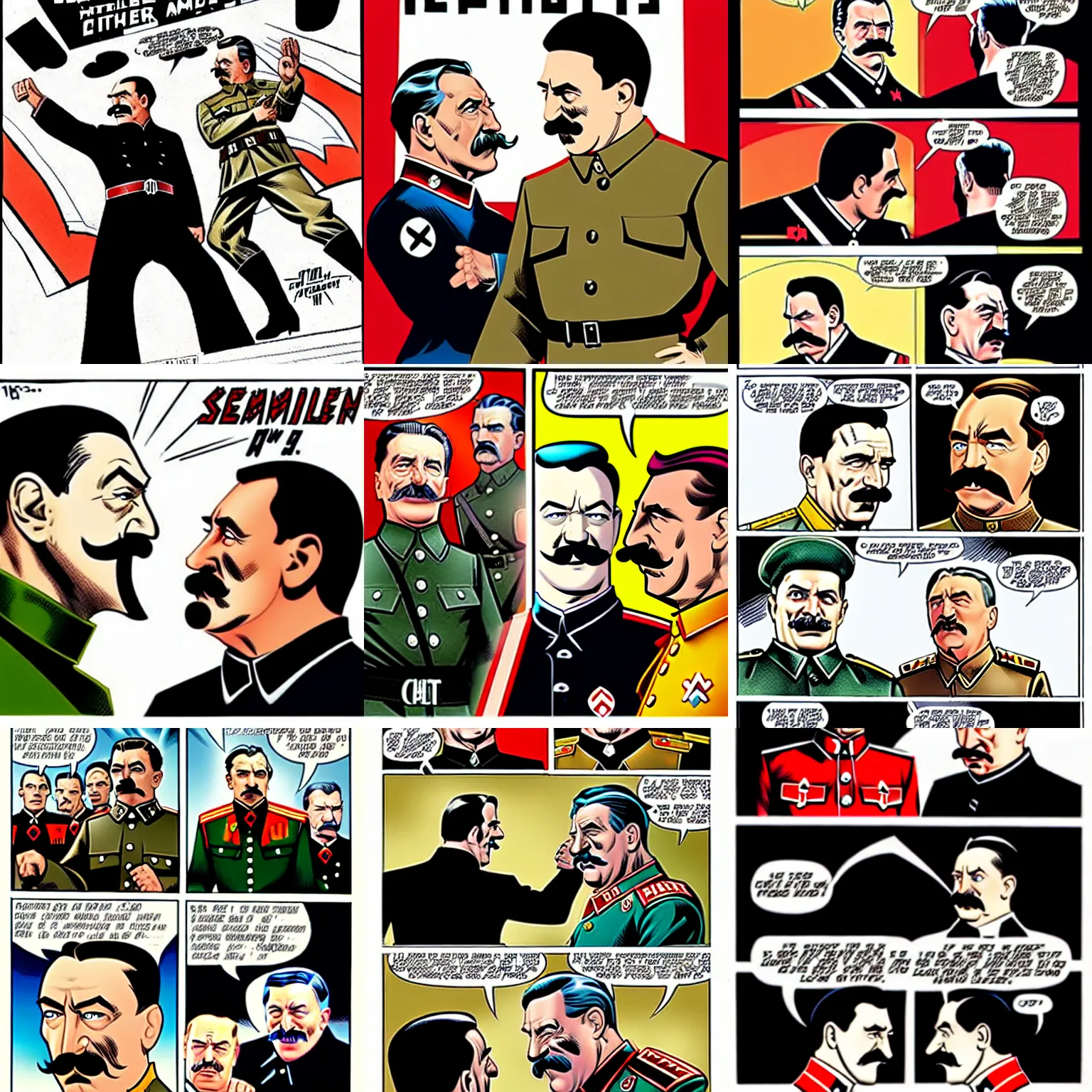 Prompt: stalin and hitler squaring off by marvel comics