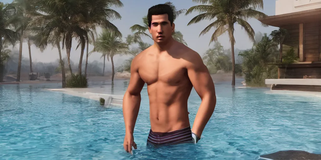 Prompt: a product picture of men's swimwear, photographic filter, unreal engine 5, realistic, hyperdetailed, 8 k, cinematic, volumetric lighting, very realistic effect, hd, hdr, 4 k, sharp focus, octane render, ultra detailed, high resolution, trending on artstation in the style of albert dros glowing rich colors powerful imagery