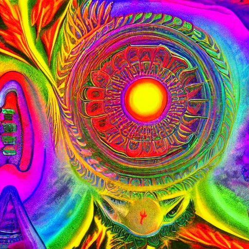 Image similar to dmt trip to another dimension, highly detailed, bright tones
