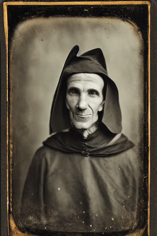 Image similar to a wet plate photo of a weasel friar