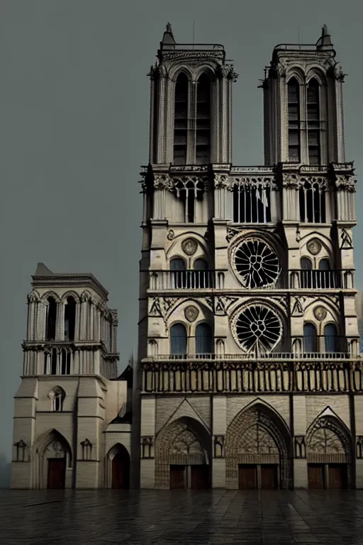 Image similar to Cathedral of Notre Dame, silent hill style, 8k resolution, octane render, volumetric lighting popular on artstation, popular on deviantart,