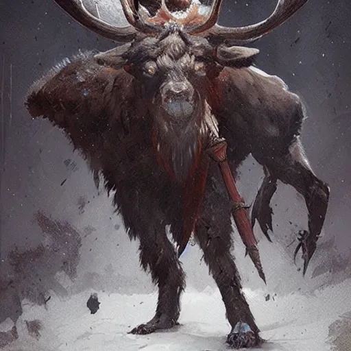 Prompt: one - legged barbarian with moose head by greg rutkowski