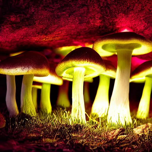 Image similar to glowing mushroom, luminescent mushroom : : dark forest : : [ illuminated by a single mushroom ] : : 8 k : : [ digital art ] : :