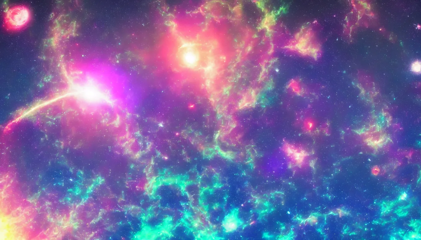 Image similar to space nebulas and planets, psychedelic, vaporwave