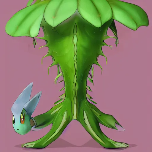 Image similar to a pokemon that looks like a dionaea muscipula, the dionaea muscipula that is laughing ， digital art, trending on art station. unreal engine.