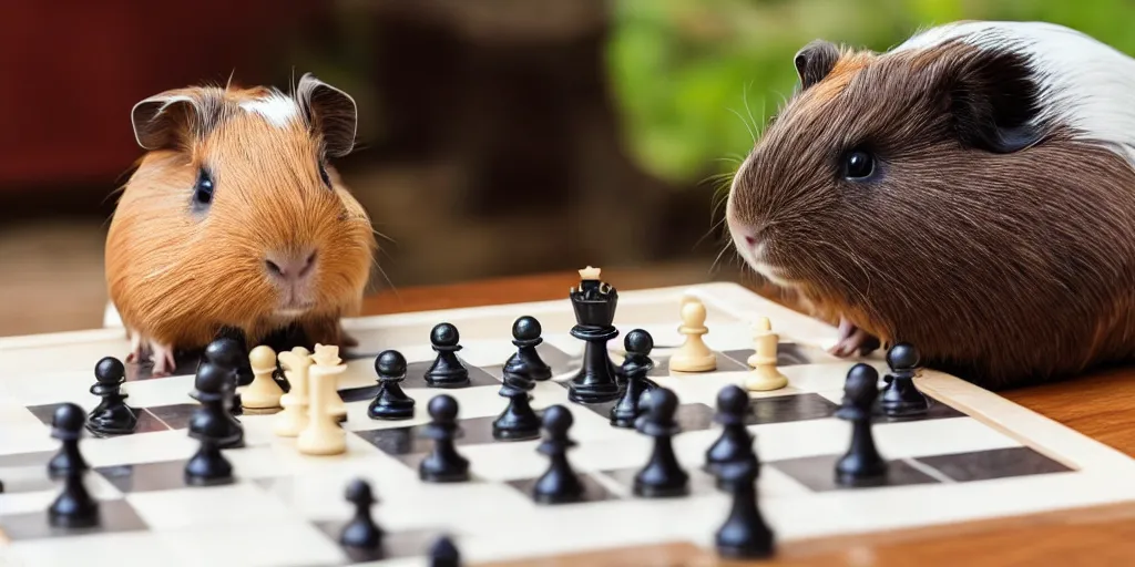 Prompt: a guinea pig playing chess