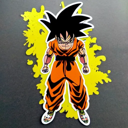 Image similar to die cut sticker, goku one piece style, splatter paint