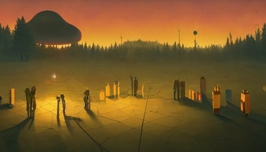 Image similar to hexagon in front of the sun, simon stalenhag