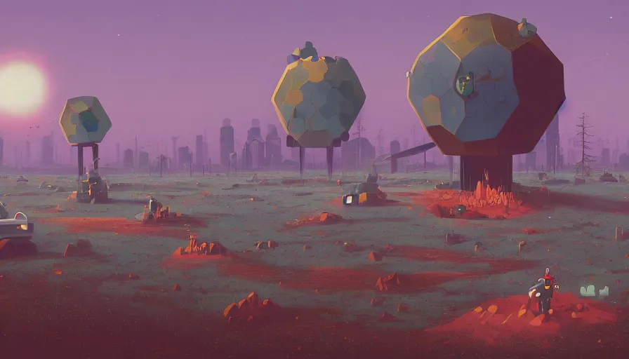 Image similar to hexagons between planet earth and the sun, simon stalenhag