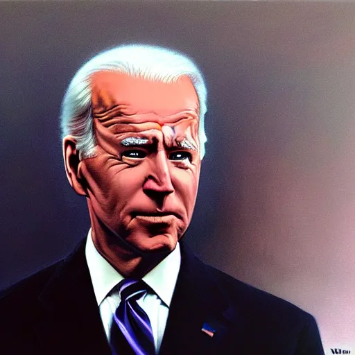 Image similar to Joe Biden, portrait, art by Wayne Barlowe, oil on canvas