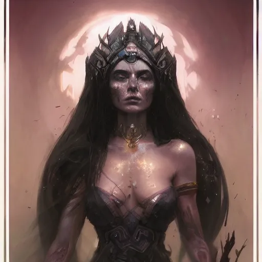 Prompt: a beautiful portrait of death goddess by Greg Rutkowski and Raymond Swanland, ominous background, Trending on Artstation