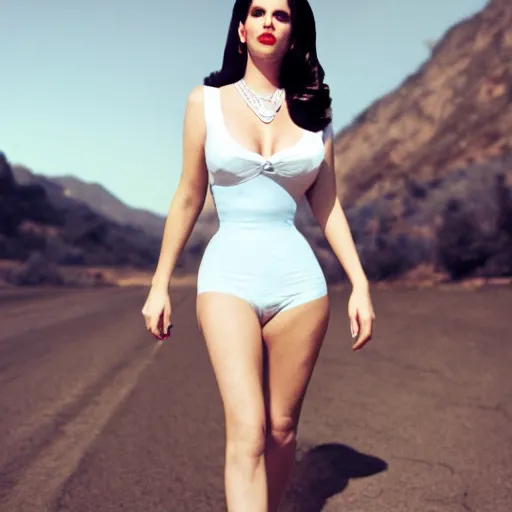 Image similar to lana del rey cosplaying as lana del rey, full body, highly detailed, film still, 8 k