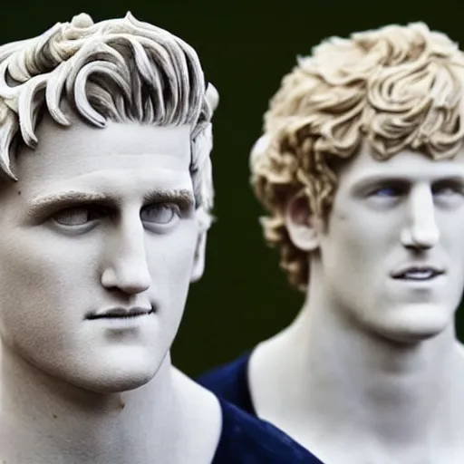 Image similar to a realistic detailed photo of youtubers jake paul & logan paul as a marble statue, blank stare