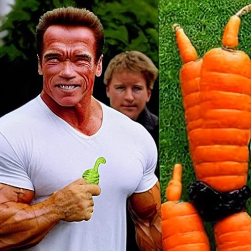 Prompt: photo of arnold schwarzenegger as a carrot!!!!