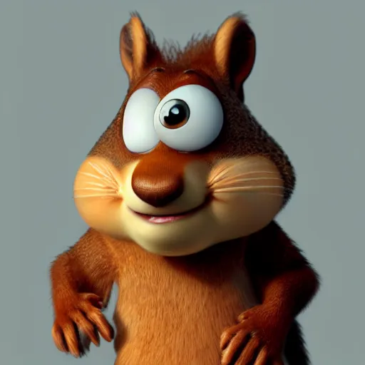 Image similar to pixar character, squirrel, 3d, octane render, character portrait