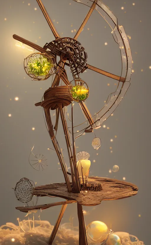 Image similar to tiny wooden windmill, floating, rbc, radiolaria, protophyta, micro - organisms, center frame, symmetric, rim light, marine microbiology, bioluminescence, electric, soft, concept art, intricate details, highly detailed, colorful, photorealistic, disney pixar, octane render, iridescent, anime, 8 k