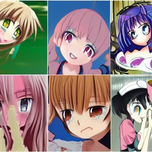 Image similar to anime girls, slapstick, anime girls involved in violent cartoon slapstick