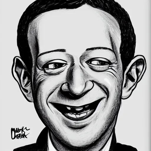 Prompt: a caricature portrait of Mark Zuckerberg drawn by Mort Drucker Mad Magazine