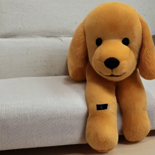 Prompt: Ikea golden retriever plushy