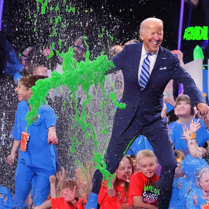 Prompt: Joe Biden getting slimed at the kids choice awards, detailed 4k photograph