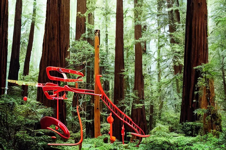 Prompt: fisher - price redwood forest, scene from a ridley scott movie