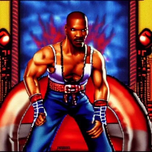 Image similar to portrait of jamie foxx in double dragon video game splash screen