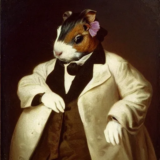 Image similar to a guinea pig dressed as chopin, 1 9 th century oil painting