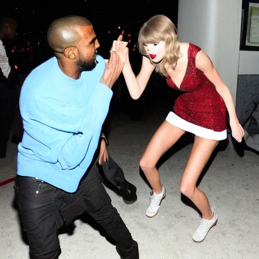 Prompt: taylor swift beating kanye up