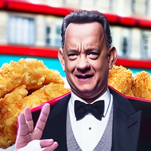 Prompt: tom hanks in a kentucky fried chicken commercial