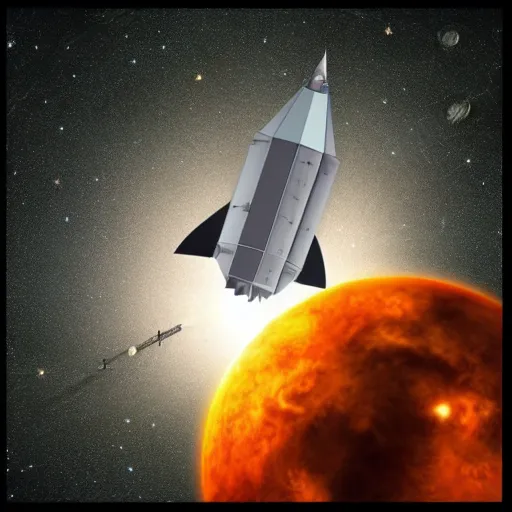 Image similar to Space Ship in the solar system, firing missiles at the sum