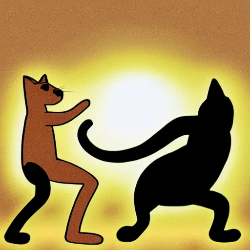 Image similar to cat with glowing eyes fighting dogs, comics style, computer art, high detail