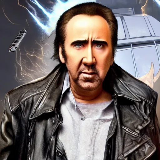 Prompt: nicolas cage is doc brown