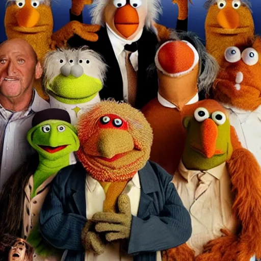 Prompt: a poster for the human centipede but the cast are all muppets