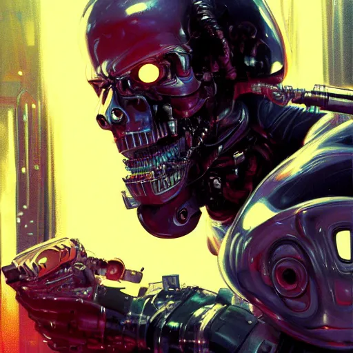 Image similar to James Cameron as the T-800 Terminator, the terminator robot looks exactly like James Cameron, ambient lighting, 4k, anime key visual, lois van baarle, ilya kuvshinov, rossdraws, artstation