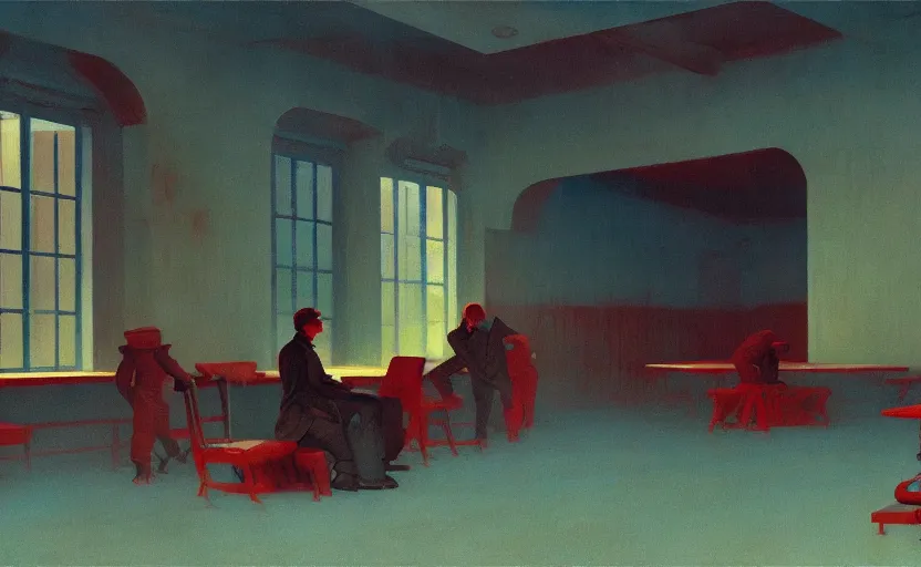 Image similar to Inside Soviet factories gulag, very coherent, painted by Edward Hopper, Wayne Barlowe, painted by James Gilleard, airbrush, art by JamesJean