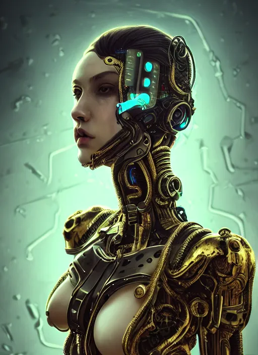 Image similar to soft lustrous hard tech ivory biotech raver gutter punk cyborg bioweapon, golden ratio, details, sci - fi, dark fantasy, cyberpunk, intricate, decadent, ornate, highly detailed, digital painting, octane render, 8 k, artstation, concept art, smooth, sharp focus, illustration, art by artgerm, loish, wlop