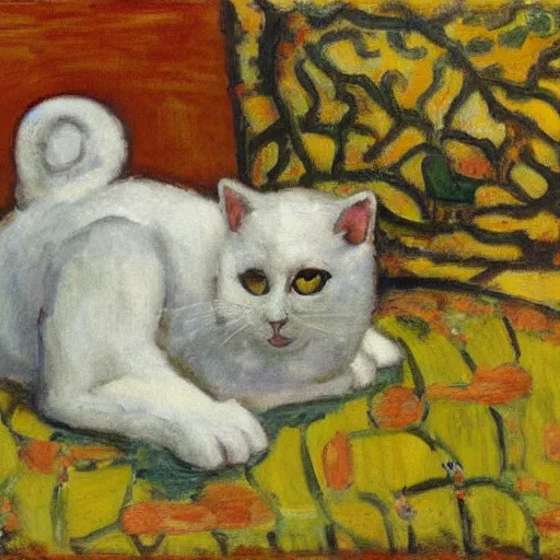 Prompt: white cat, painted by pierre bonnard